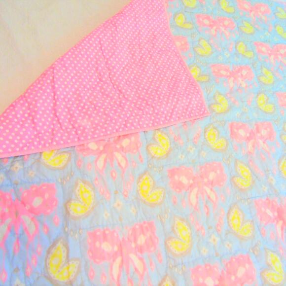 PB ZOEY Butterfly QUILT TWIN 68x86" Pink Blue 100% Cotton Bedding Comforter NWOT - Picture 2 of 7